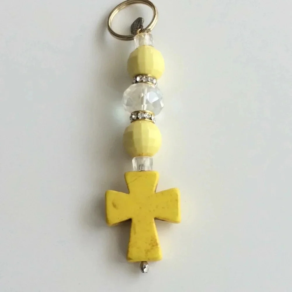 Hand Crafted Yellow Cross Keychain Crystal Beads